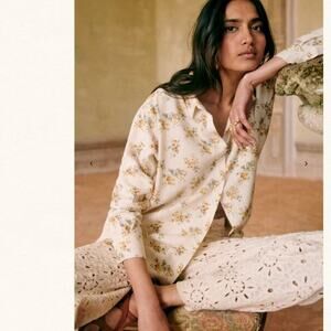 Sezane Cream Floral Button Down Shirt